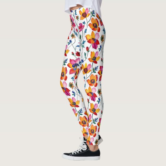 Waterverf Roze en Gele Bloemen Leggings (Links)