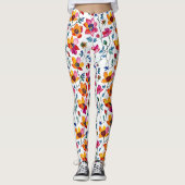 Waterverf Roze en Gele Bloemen Leggings (Voorkant)