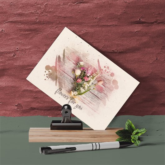 Waterverf Roze en Gele Floral Bouquet Briefkaart