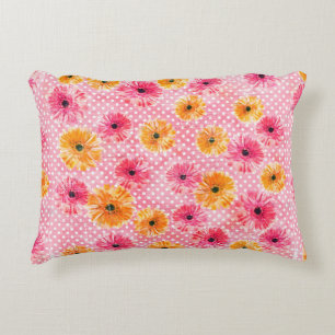 Waterverf roze en gele gerbera bloemen patroon accent kussen