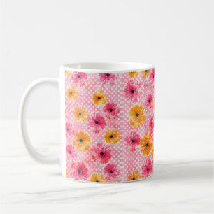 Waterverf roze en gele gerbera bloemen patroon koffiemok