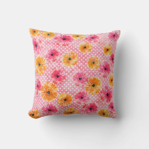 Waterverf roze en gele gerbera bloemen patroon kussen