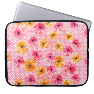 Waterverf roze en gele gerbera bloemen patroon laptop sleeve