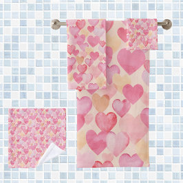 Waterverf Roze en Gele Harten Leuke Romantisch Bad Handdoek