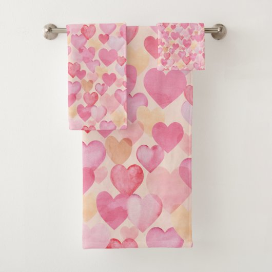 Waterverf Roze en Gele Harten Leuke Romantisch Bad Handdoek (Insitu)