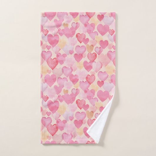 Waterverf Roze en Gele Harten Leuke Romantisch Bad Handdoek (Handdoek)