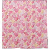 Waterverf Roze en Gele Harten Leuke Romantisch Douchegordijn (Voorkant)