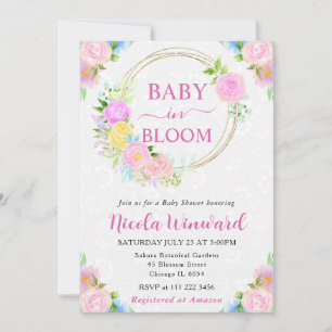 Waterverf Roze en Gele Krans Baby Shower Kaart