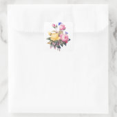  Waterverf Roze en gele rozen Botanisch Vierkante Sticker (Tas)