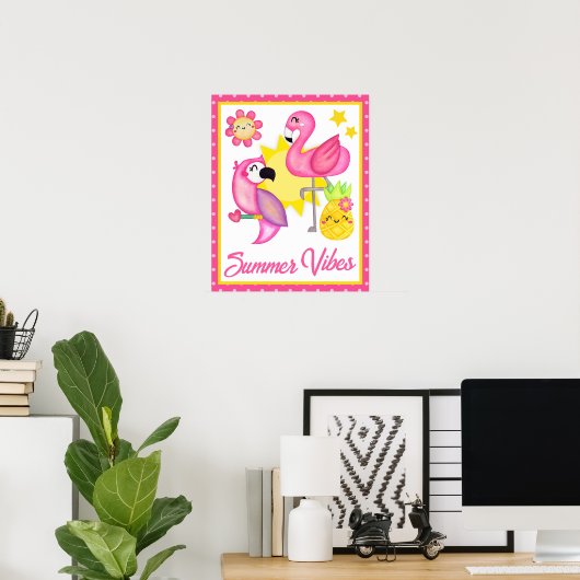 Waterverf roze en gele tropische vogels zomer poster (Thuiskantoor)