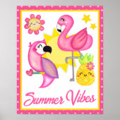 Waterverf roze en gele tropische vogels zomer poster (Voorkant)