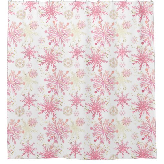 Waterverf Roze en Glitter Winter Snowflakes Douchegordijn (Voorkant)