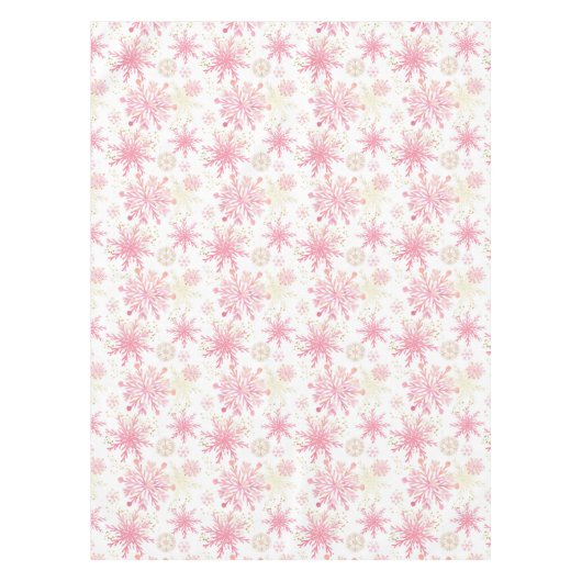 Waterverf Roze en Glitter Winter Snowflakes Tafelkleed (Voorkant)