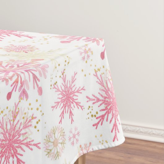 Waterverf Roze en Glitter Winter Snowflakes Tafelkleed (Voorbeeld)