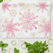 Waterverf Roze en Glitter Winter Snowflakes Theedoek (Gevouwen)
