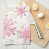 Waterverf Roze en Glitter Winter Snowflakes Theedoek (Quarter Fold)