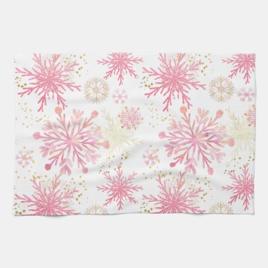 Waterverf Roze en Glitter Winter Snowflakes Theedoek (Horizontaal)