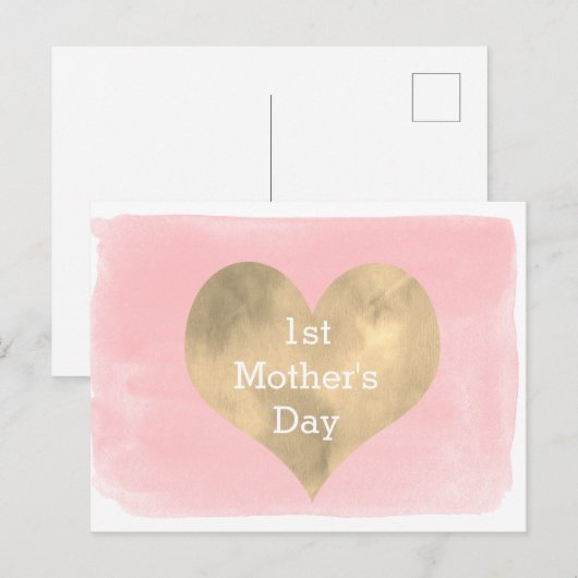 Waterverf Roze en Gold 1ste Moederdag Briefkaart (Voorkant / Achterkant)
