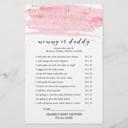 Waterverf Roze en Gold Baby Word Scramble Game Flyer (Voorkant)