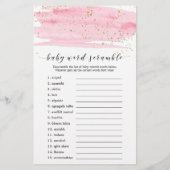 Waterverf Roze en Gold Baby Word Scramble Game Flyer (Achterkant)