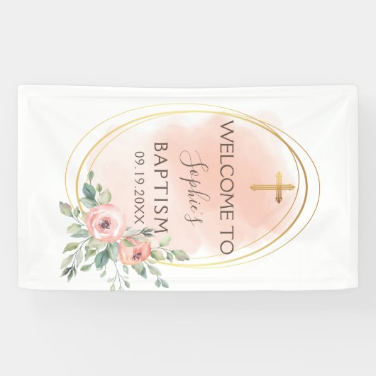 Waterverf roze en Gold Baptisme Welkom Spandoek (Horizontaal)