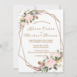Waterverf Roze en Gold Boho Chic Floral Wedding Kaart