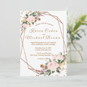 Waterverf Roze en Gold Boho Chic Floral Wedding Kaart (Staand voorkant)