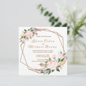 Waterverf Roze en Gold Boho Chic Floral Wedding Kaart (Staand voorkant)