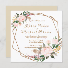 Waterverf Roze en Gold Boho Chic Floral Wedding Kaart