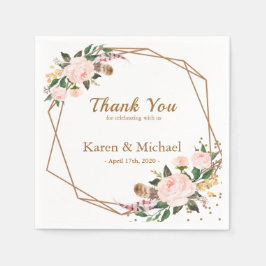 Waterverf Roze en Gold Boho Chic Floral Wedding Servet