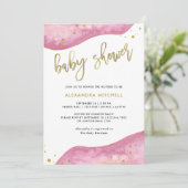 Waterverf Roze en Gold Geode Baby shower Kaart (Staand voorkant)