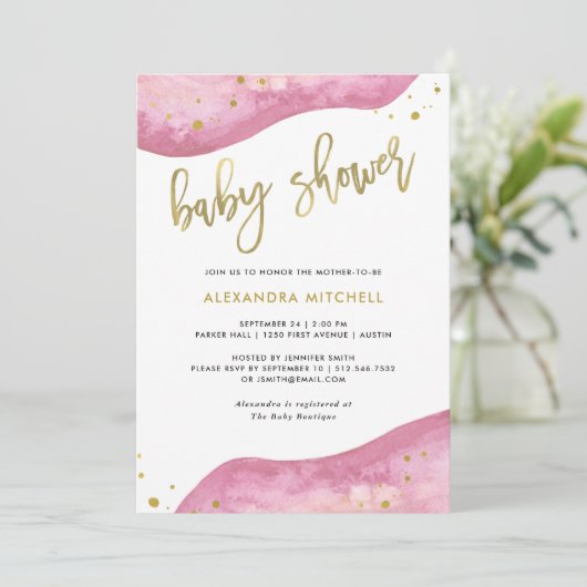 Waterverf Roze en Gold Geode Baby shower Kaart (Staand voorkant)