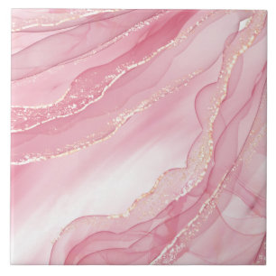 Waterverf Roze en Gold Glitter Marble Tegeltje
