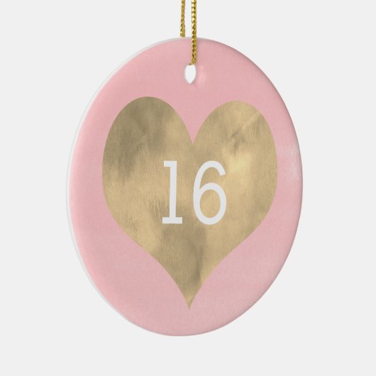 Waterverf Roze en Gold Heart 16e verjaardag Ceram Keramisch Ornament (Rechts)