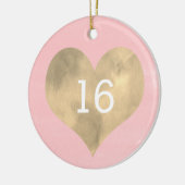 Waterverf Roze en Gold Heart 16e verjaardag Ceram Keramisch Ornament (Links)