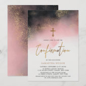 Waterverf roze en goud bevestiging kaart (Voorkant / Achterkant)