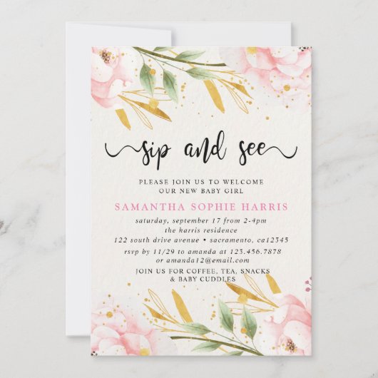 Waterverf Roze en Goud Sip en See Kaart (Voorkant)