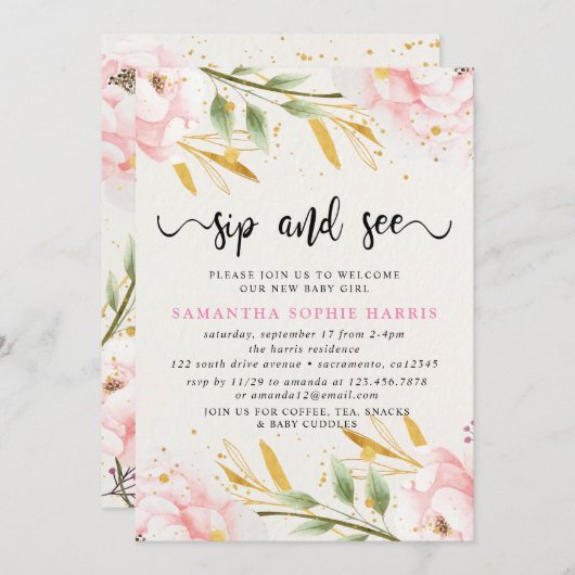 Waterverf Roze en Goud Sip en See Kaart (Voorkant / Achterkant)