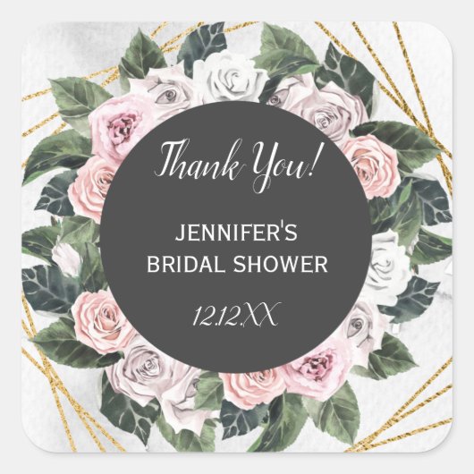 Waterverf Roze en goud Vierkante Sticker (Voorkant)