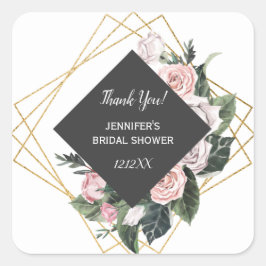 Waterverf Roze en goudbloemen Vierkante Sticker