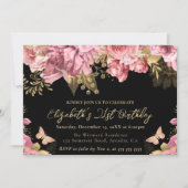 Waterverf Roze en Gouden Bloemen 21ste Verjaardag Kaart (Voorkant)