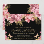 Waterverf Roze en Gouden Bloemen 21ste Verjaardag Kaart (Voorkant / Achterkant)