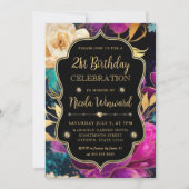 Waterverf Roze en Gouden Bloemen 21ste Verjaardag Kaart (Voorkant)