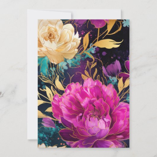 Waterverf Roze en Gouden Bloemen 21ste Verjaardag Kaart (Achterkant)