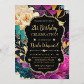 Waterverf Roze en Gouden Bloemen 21ste Verjaardag Kaart (Voorkant / Achterkant)