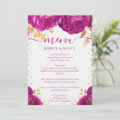 Waterverf Roze en Gouden Bloemen Bruiloft Menu (Staand voorkant)