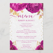 Waterverf Roze en Gouden Bloemen Bruiloft Menu (Voorkant)