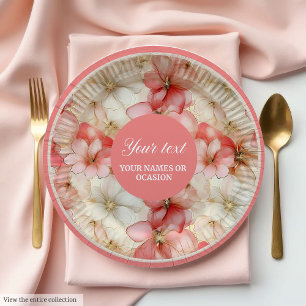 Waterverf Roze en Gouden Bloemen Papieren Borden Bordje
