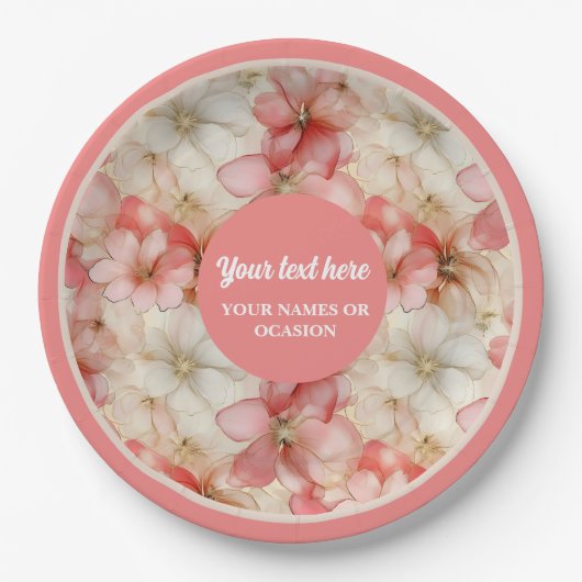 Waterverf Roze en Gouden Bloemen Papieren Borden Papieren Bordje (Voorkant)