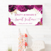 Waterverf roze en gouden bloemen Sweet 16 Spandoek (Insitu)